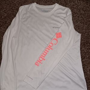 Columbia White Long Sleeve Shirt with Pink Logo